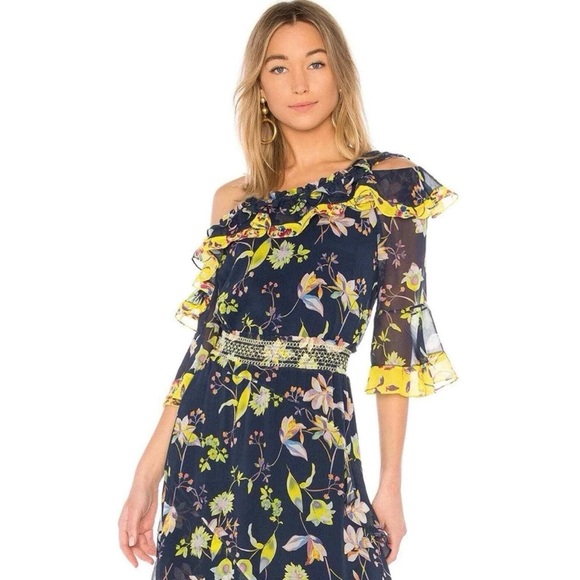 New Tanya Taylor Violet Garden-Print Off-The-Shoulder Silk Top, Size 0 - Picture 3 of 15